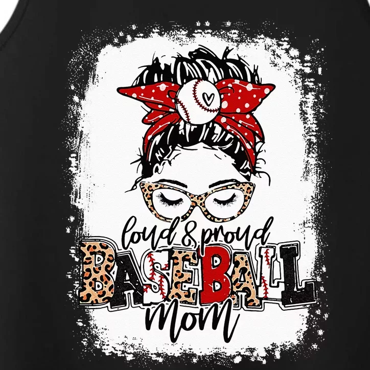 Loud And Proud BaseBall Mom Life Messy Bun Leopard Performance Tank