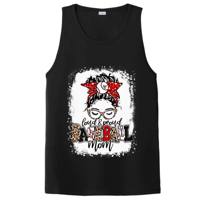 Loud And Proud BaseBall Mom Life Messy Bun Leopard Performance Tank