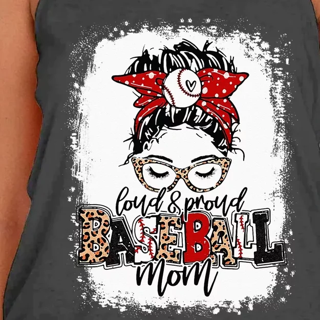 Loud And Proud BaseBall Mom Life Messy Bun Leopard Women's Knotted Racerback Tank