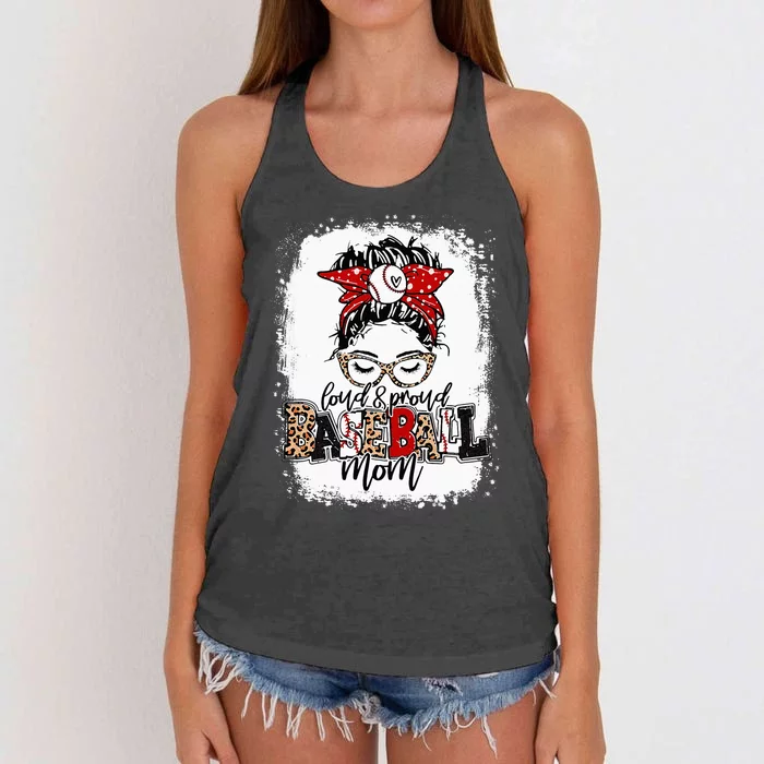 Loud And Proud BaseBall Mom Life Messy Bun Leopard Women's Knotted Racerback Tank