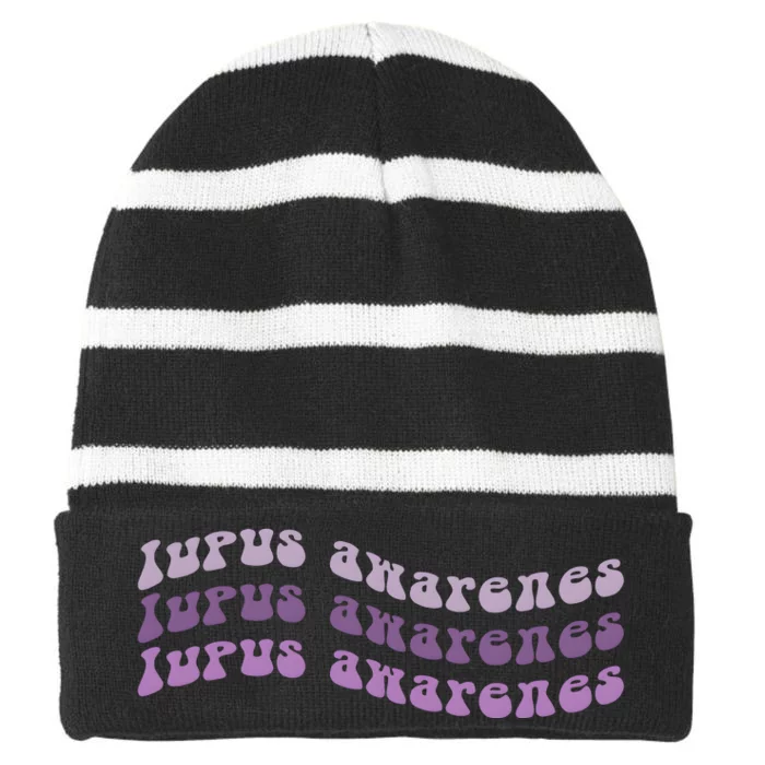 Lupus Awareness Purple Lupus Warrior Striped Beanie with Solid Band