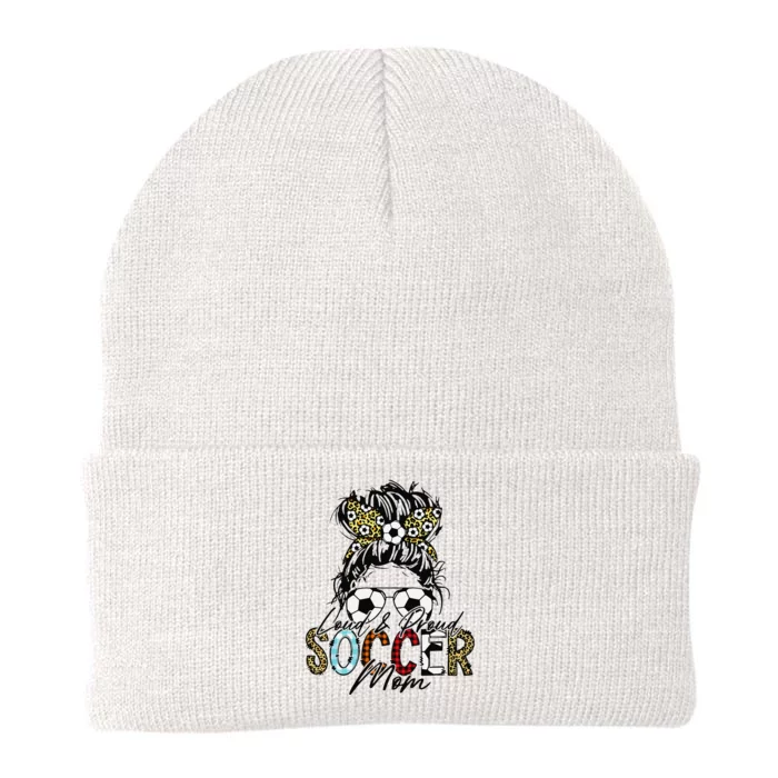 Loud And Proud Soccer Mom Bleached Messy Bun Game Day Knit Cap Winter Beanie