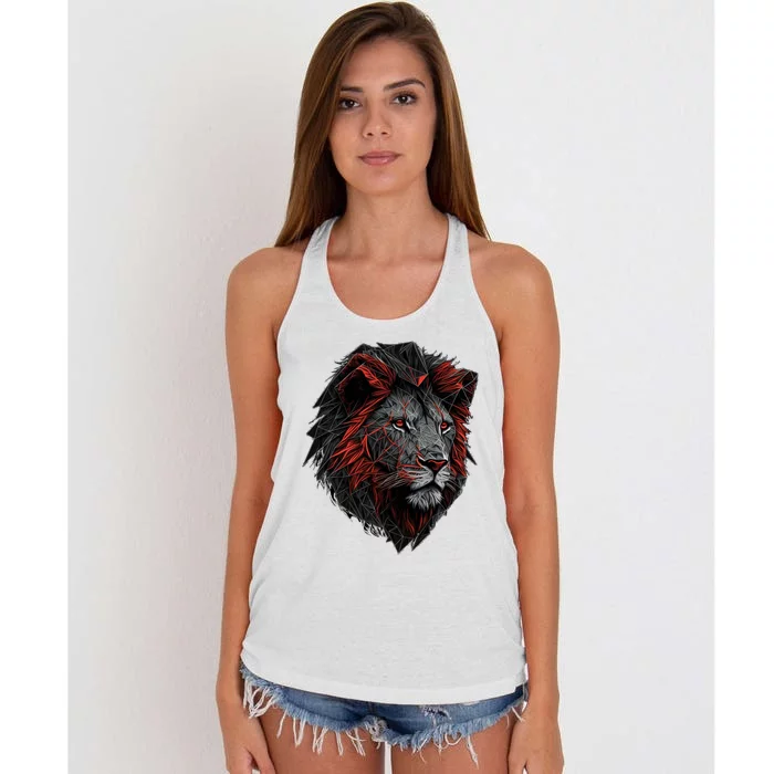 Lion Animal Print Art Polygon Lion Women's Knotted Racerback Tank