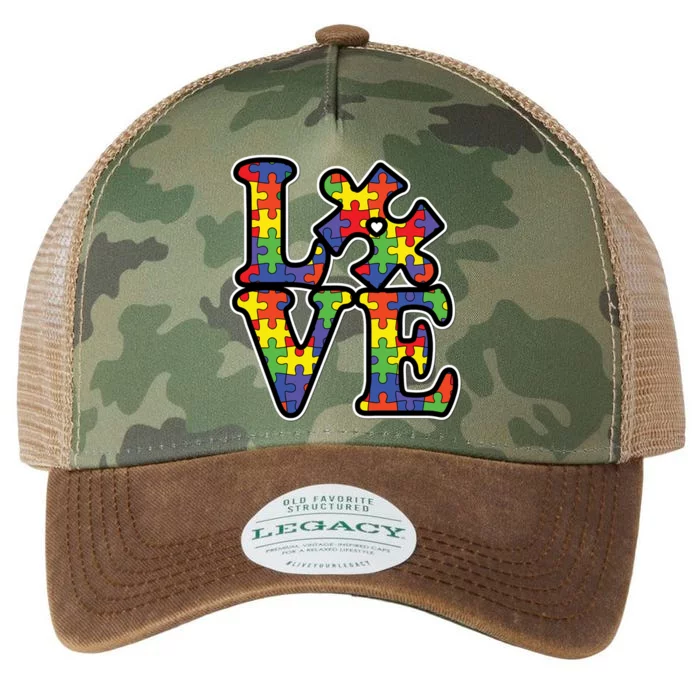 Love Autism Puzzle Piece Legacy Tie Dye Trucker Hat