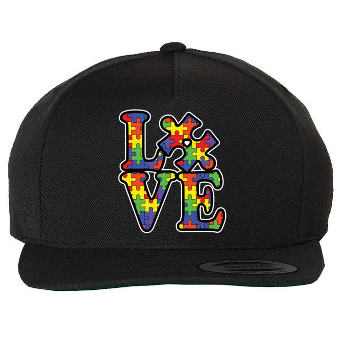 Love Autism Puzzle Piece Wool Snapback Cap