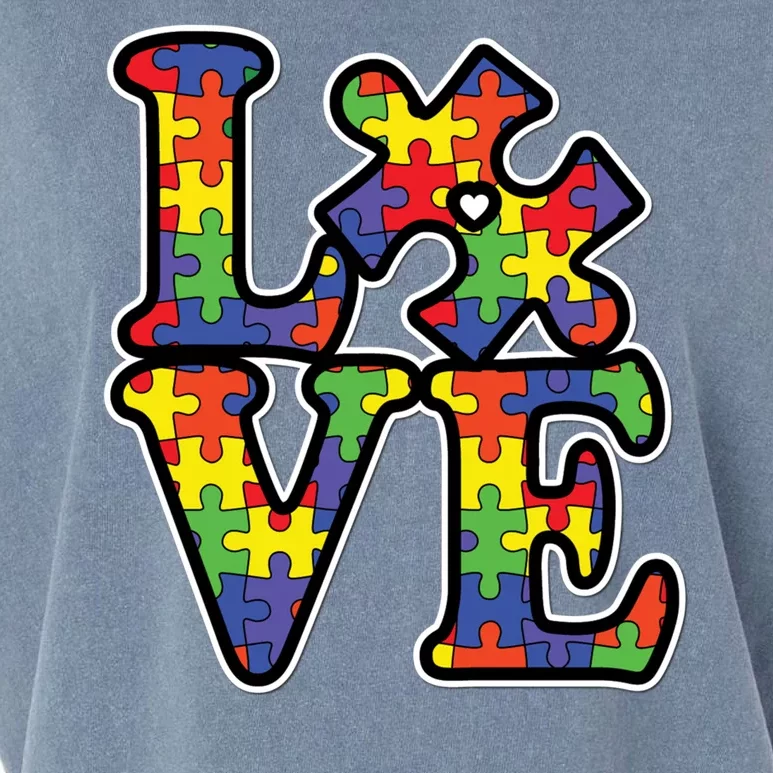 Love Autism Puzzle Piece Garment-Dyed Women's Muscle Tee