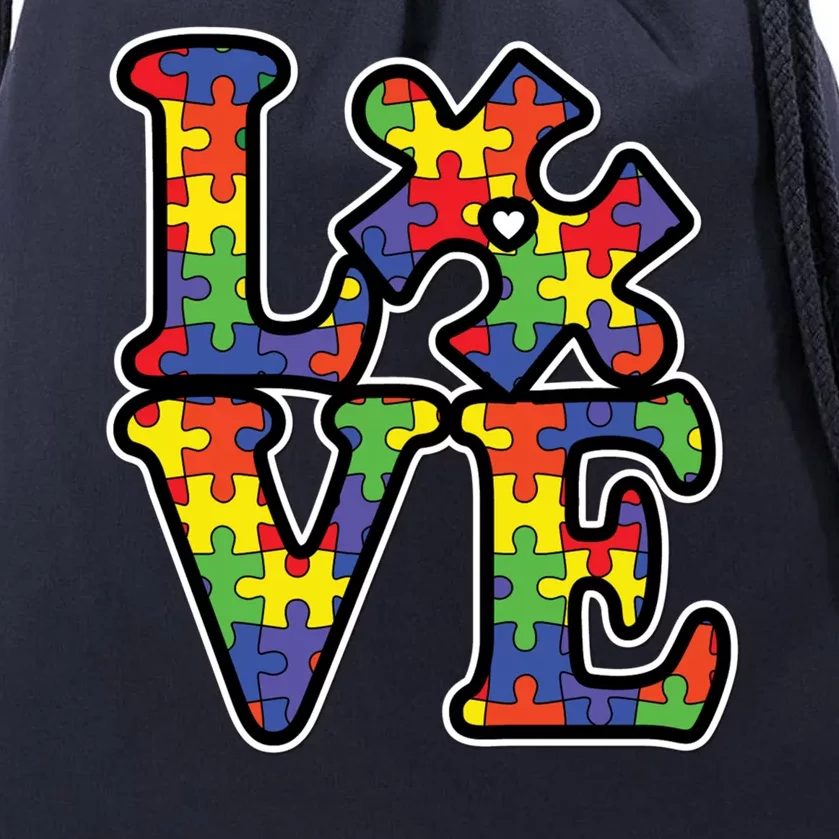 Love Autism Puzzle Piece Drawstring Bag