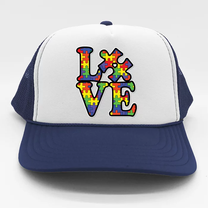 Love Autism Puzzle Piece Trucker Hat