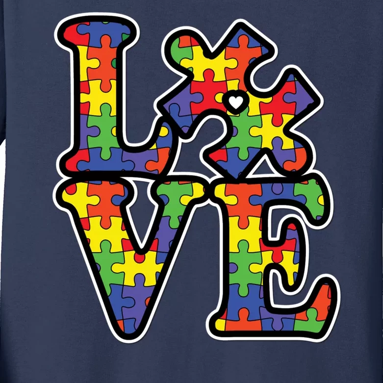 Love Autism Puzzle Piece Kids Long Sleeve Shirt