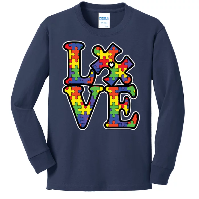 Love Autism Puzzle Piece Kids Long Sleeve Shirt