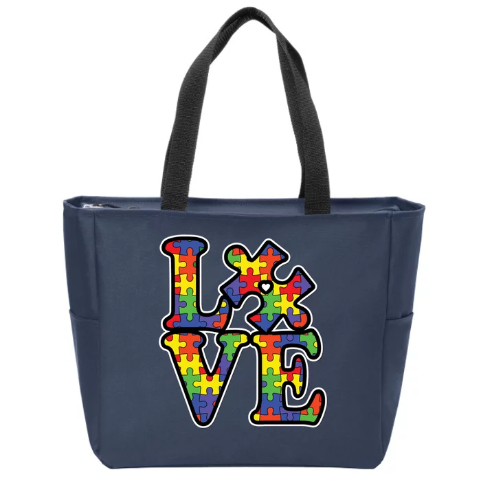 Love Autism Puzzle Piece Zip Tote Bag