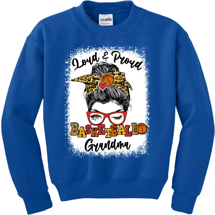 Loud And Proud Basketball Grandma Messy Bun Bleached Cute Gift Kids Sweatshirt