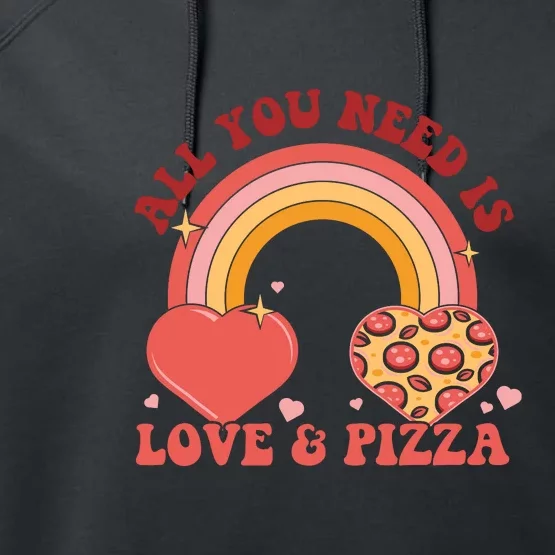 Love And Pizza Retro Valentine Gift For Valentine Day Performance Fleece Hoodie