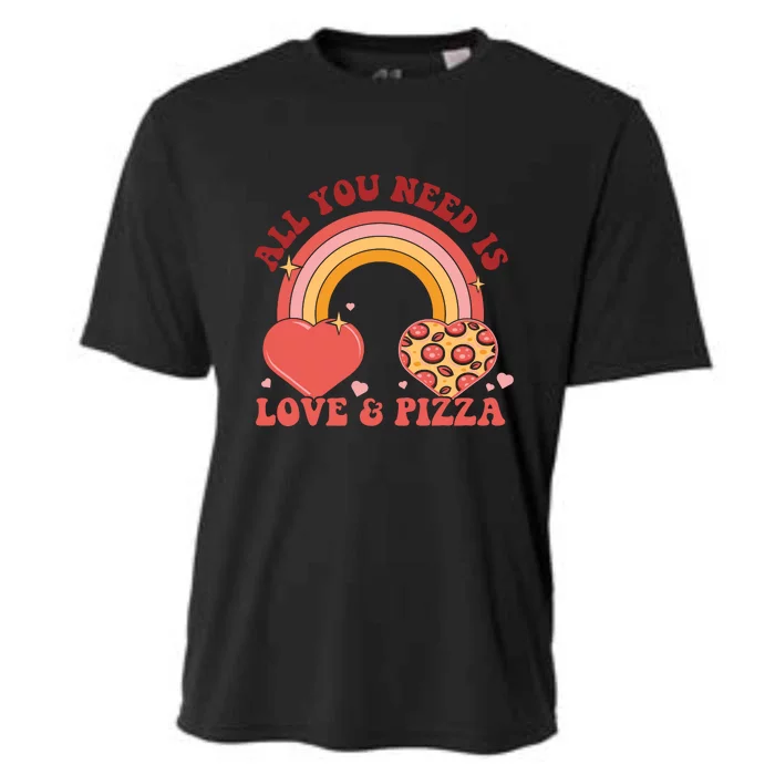 Love And Pizza Retro Valentine Gift For Valentine Day Cooling Performance Crew T-Shirt