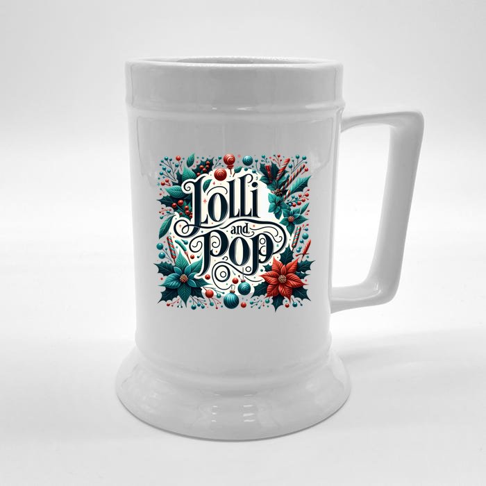 Lolli And Pop Lolly Christmas Holly Poinsettia Gift Front & Back Beer Stein