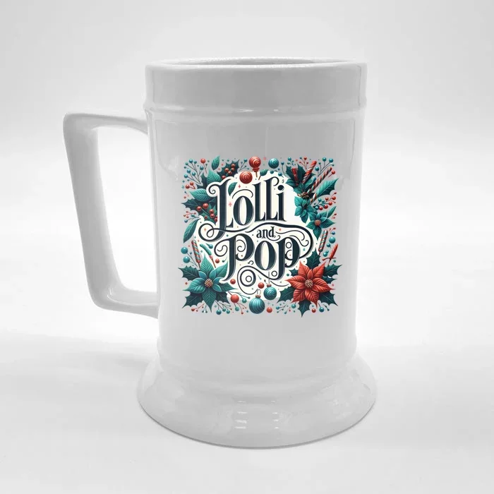 Lolli And Pop Lolly Christmas Holly Poinsettia Gift Front & Back Beer Stein