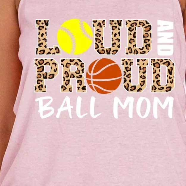 Loud And Proud Ball Mom Leopard Softball Basketball Mom Gift Women's Knotted Racerback Tank