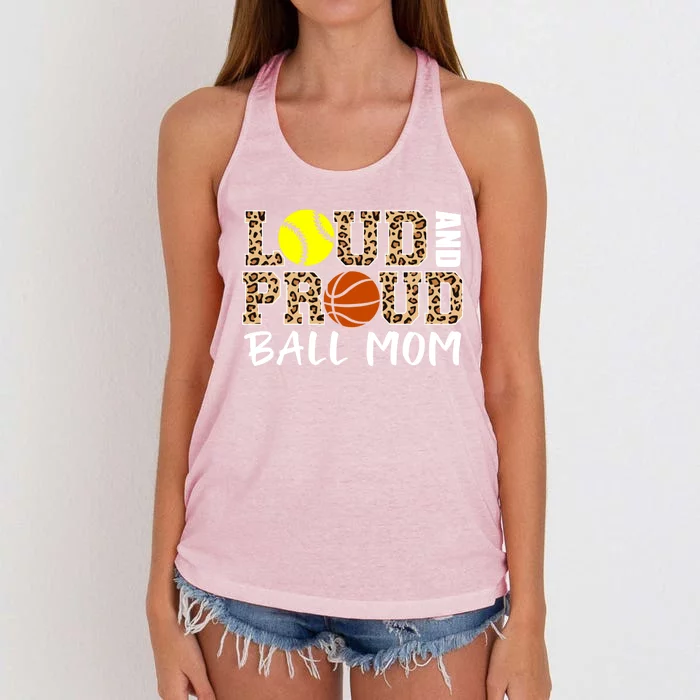 Loud And Proud Ball Mom Leopard Softball Basketball Mom Gift Women's Knotted Racerback Tank