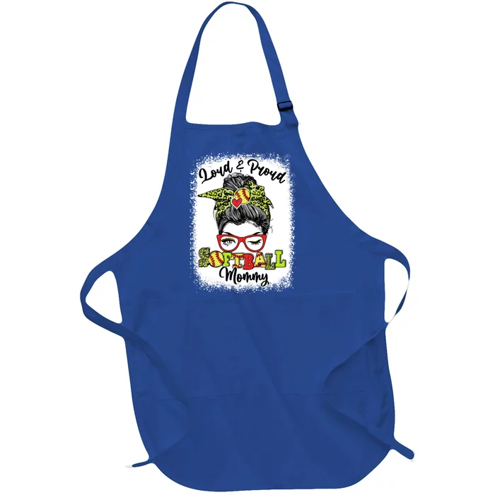 Loud And Proud Softball Mommy Messy Bun Bleached Gift Full-Length Apron With Pocket