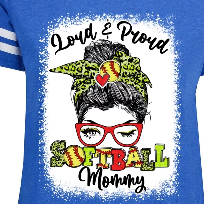 Loud And Proud Softball Mommy Messy Bun Bleached Gift Enza Ladies Jersey Football T-Shirt