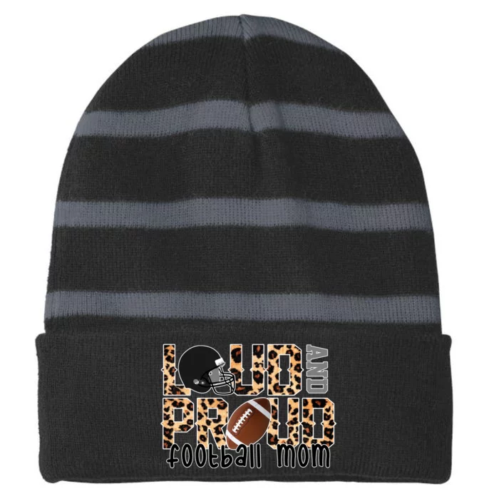 Loud And Proud Football Mom Leopard Design Striped Beanie with Solid Band