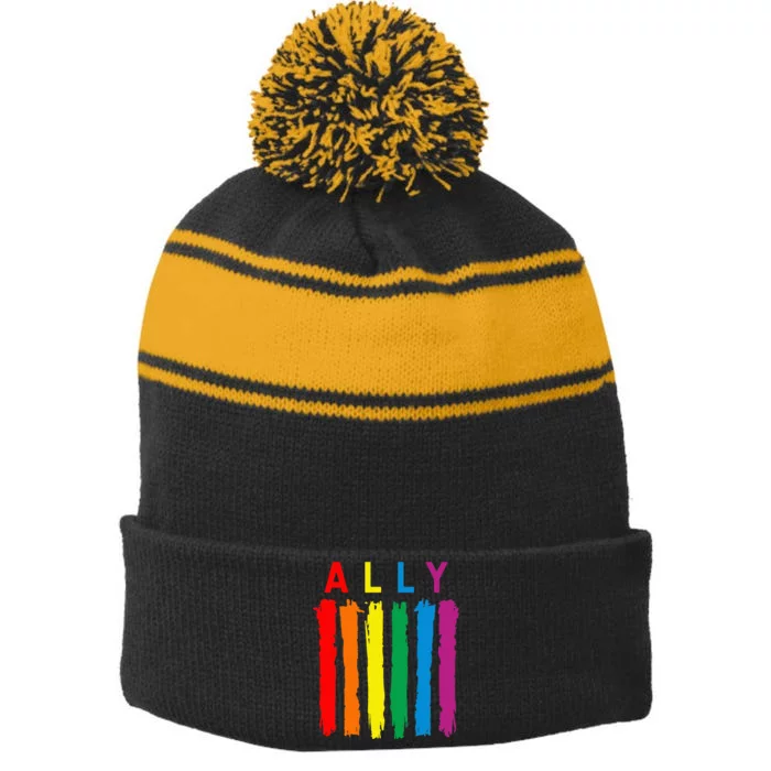 Lgbt Ally Pride Rainbow Proud Ally Stripe Pom Pom Beanie