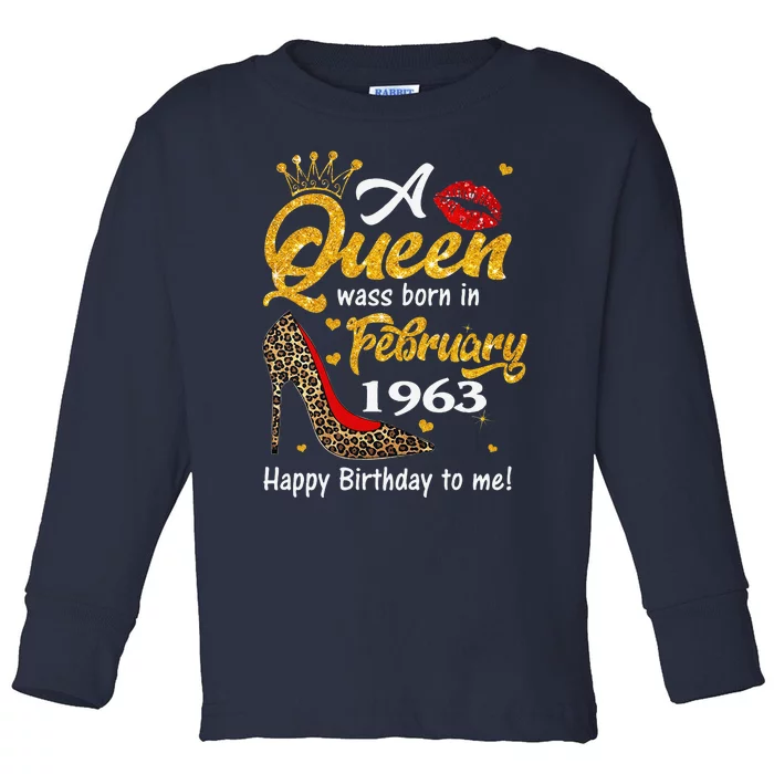 Leopard A Queen Was Born In February 1963 60th Birthday Gift Toddler Long Sleeve Shirt