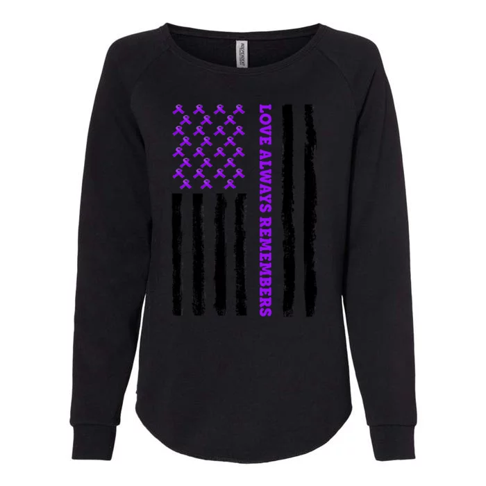 Love Always Remembers Alzheimer's American Flag Womens California Wash Sweatshirt