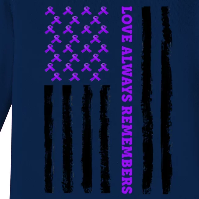 Love Always Remembers Alzheimer's American Flag Baby Long Sleeve Bodysuit