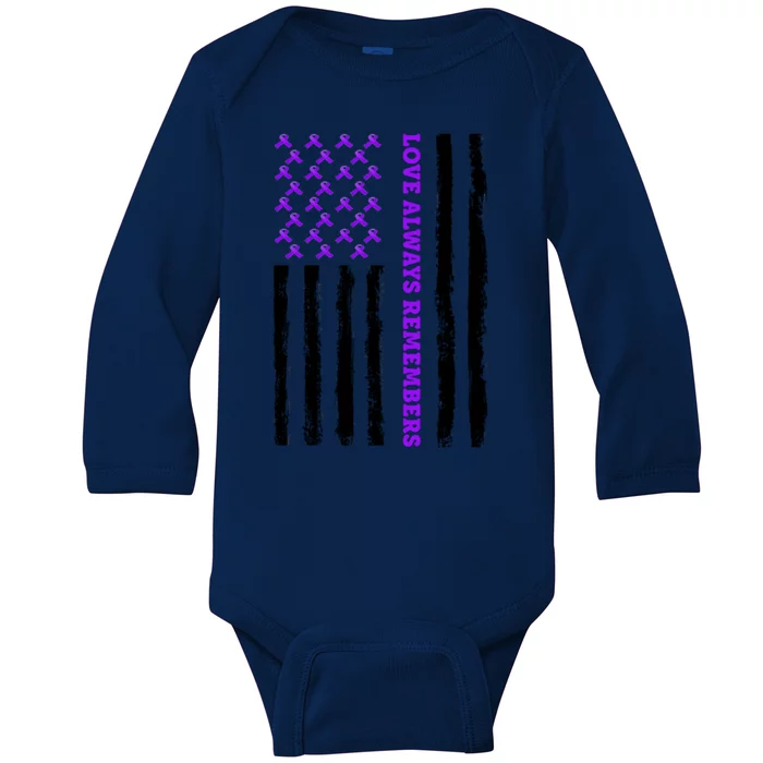 Love Always Remembers Alzheimer's American Flag Baby Long Sleeve Bodysuit