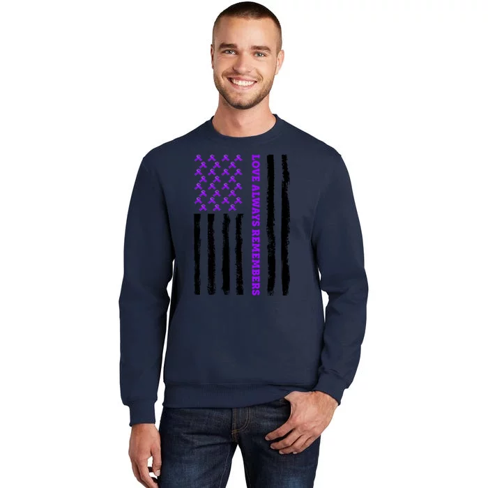 Love Always Remembers Alzheimer's American Flag Tall Sweatshirt