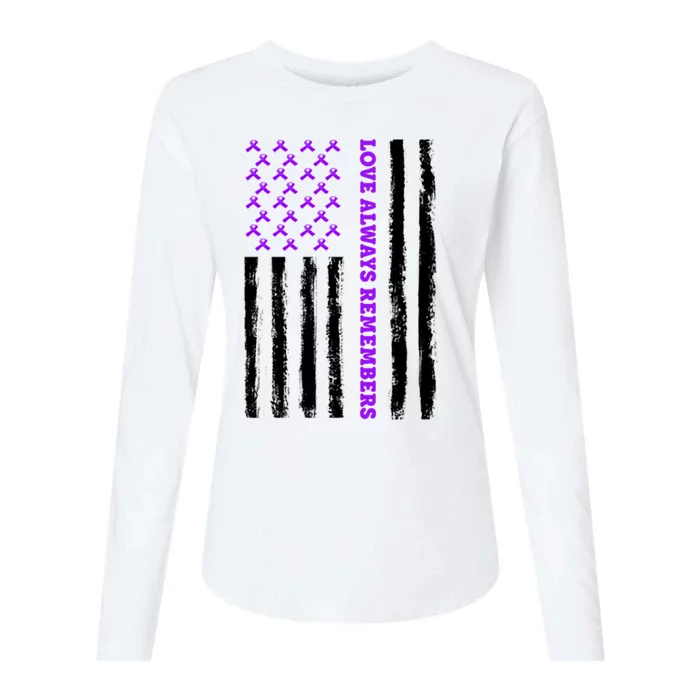 Love Always Remembers Alzheimer's American Flag Womens Cotton Relaxed Long Sleeve T-Shirt