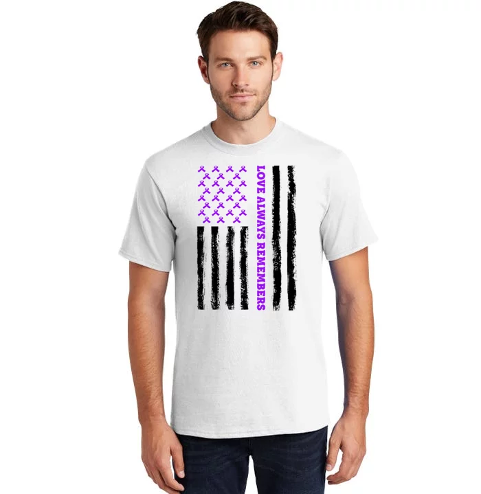 Love Always Remembers Alzheimer's American Flag Tall T-Shirt