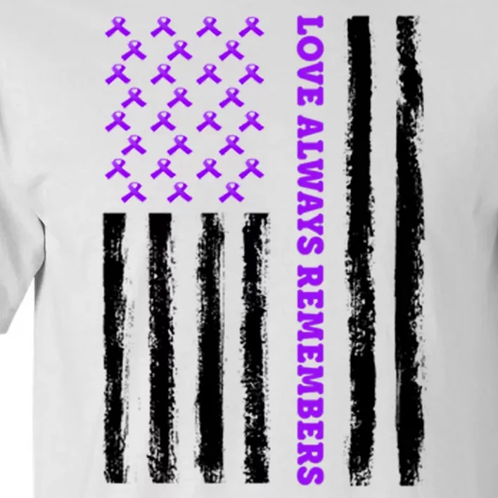 Love Always Remembers Alzheimer's American Flag Tall T-Shirt