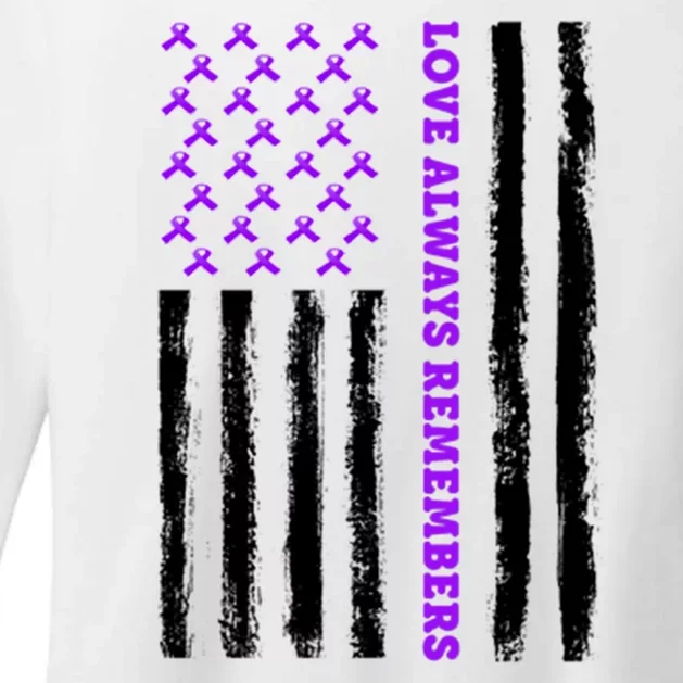 Love Always Remembers Alzheimer's American Flag Womens CVC Long Sleeve Shirt