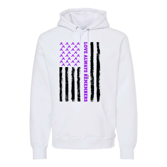 Love Always Remembers Alzheimer's American Flag Premium Hoodie