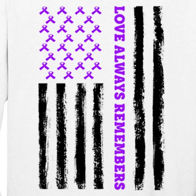 Love Always Remembers Alzheimer's American Flag Tall Long Sleeve T-Shirt