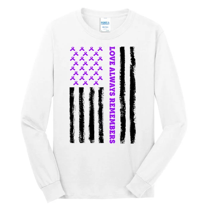 Love Always Remembers Alzheimer's American Flag Tall Long Sleeve T-Shirt