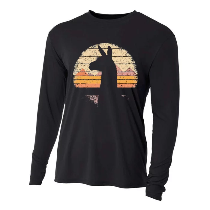 Llama Alpaca Retro 70s 80s Graphic Vintage Women Cooling Performance Long Sleeve Crew