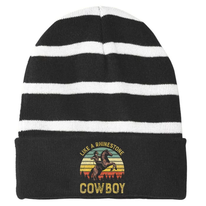 Like A Rhinestone Cowboy Vintage Western Rodeo Country Music Striped Beanie with Solid Band