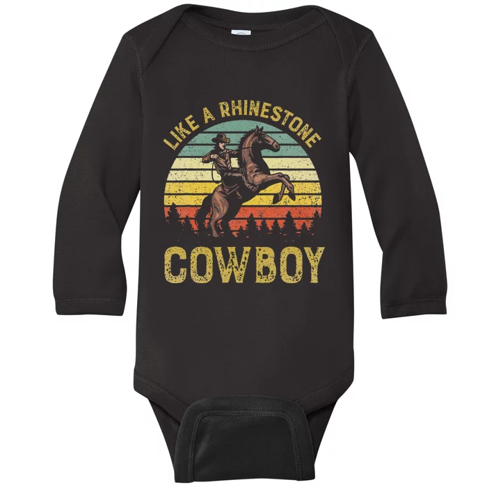 Like A Rhinestone Cow Vintage Western Rodeo Country Music Baby Long Sleeve Bodysuit