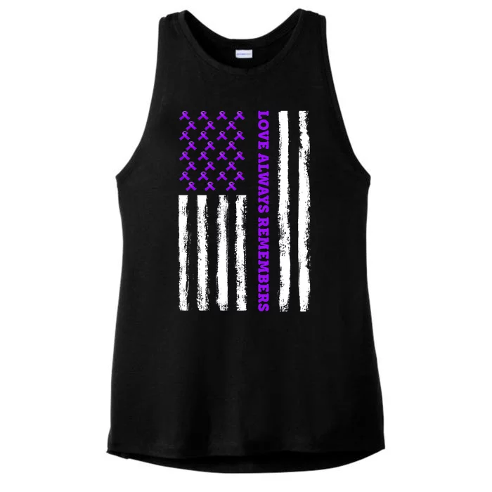 Love Always Remembers Alzheimer's American Flag Ladies Tri-Blend Wicking Tank