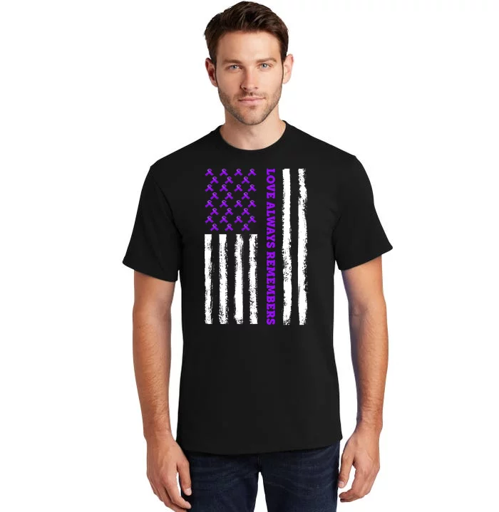 Love Always Remembers Alzheimer's American Flag Tall T-Shirt