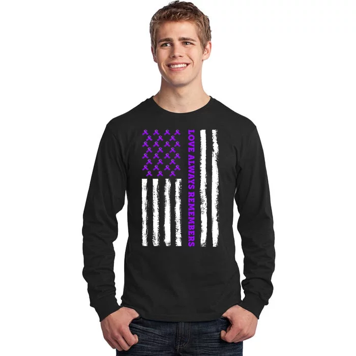 Love Always Remembers Alzheimer's American Flag Tall Long Sleeve T-Shirt