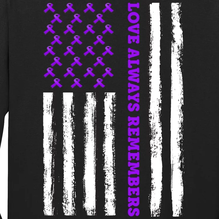 Love Always Remembers Alzheimer's American Flag Tall Long Sleeve T-Shirt