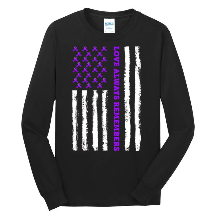 Love Always Remembers Alzheimer's American Flag Tall Long Sleeve T-Shirt