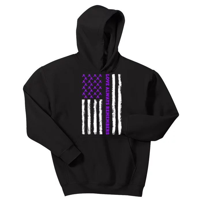 Love Always Remembers Alzheimer's American Flag Kids Hoodie