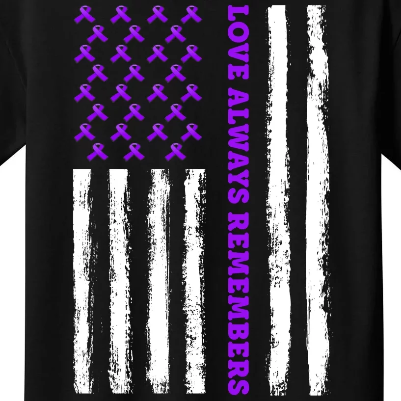 Love Always Remembers Alzheimer's American Flag Kids T-Shirt