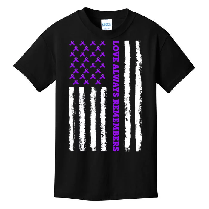 Love Always Remembers Alzheimer's American Flag Kids T-Shirt