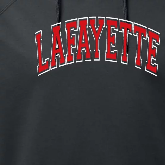 Lafayette Arched Red Text Performance Fleece Hoodie